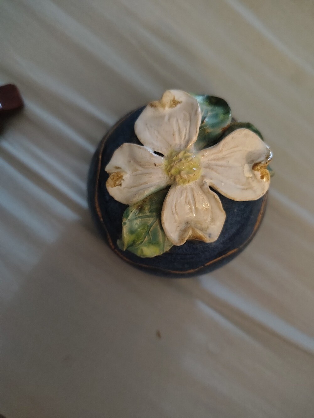 Vintage J S Pottery Handcrafted Trinket Dish With Dogwood Flower Grace Carr